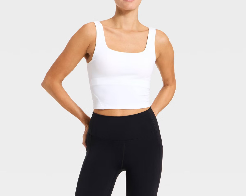 Fabletics Super Flex Square Neck Y2K preppy Ultra Cropped Tank Top White A005050